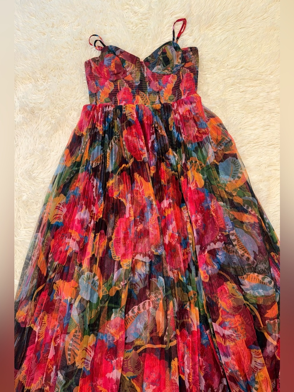 NEW HUTCH Brianna pleaded midi Gown Teal Hibiscus Sz L - Picture 7 of 9